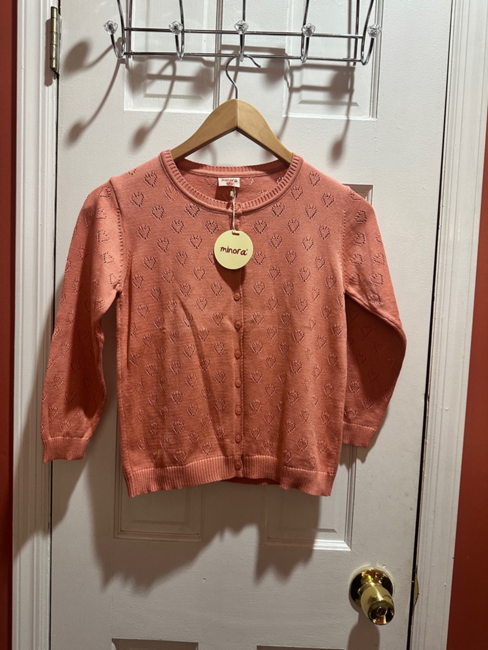 Minora Coral Pointelle Button-Front Cardigan